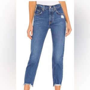 Levis Button Fly Women’s Denim Jean 24 501 Original Crop Hi Waist‎ Straight